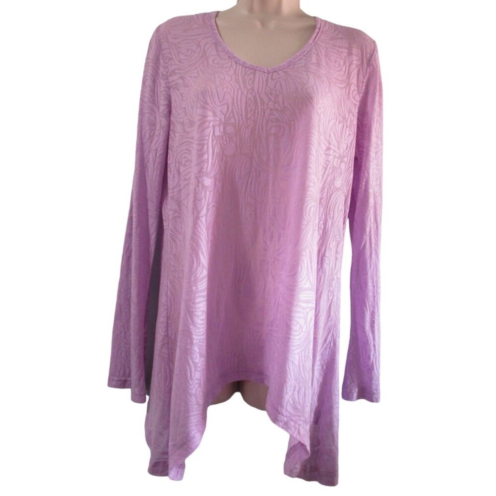 Jockey Lavender Burn Out Long Sleeve V Neck Side Tail Hoodie Ladies L GUC